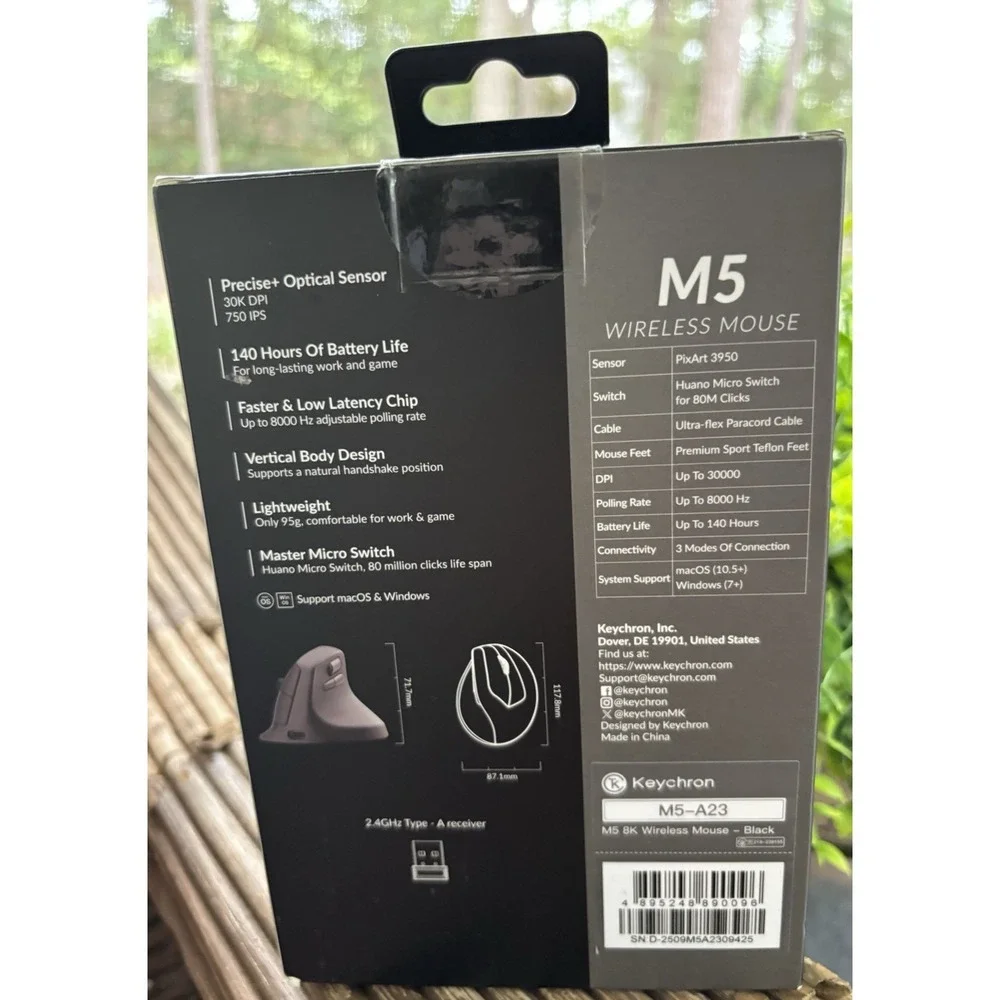 Keychron M5 Wireless Mouse 8K Hz Vertical Ergonomic Gaming Mouse Black New